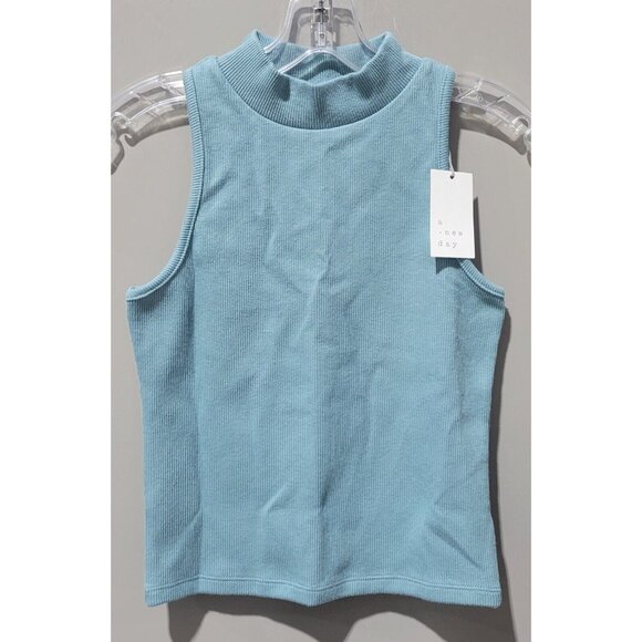 A New Day Rib Texture Mock Neck Slim Fit Teal Blue Tank Top -- Women's Size XXL - Picture 2 of 8